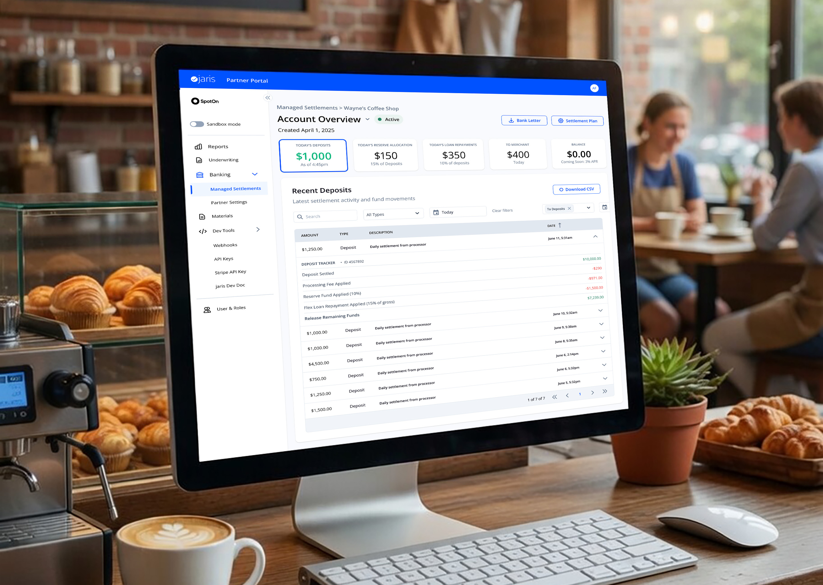 Jaris partner portal, account overview